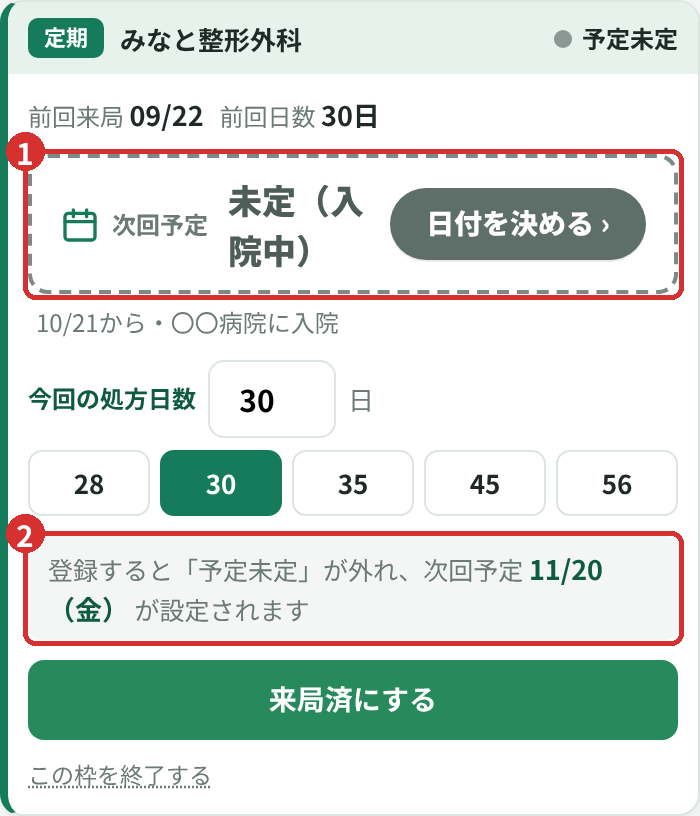 予定未定の方の処方枠